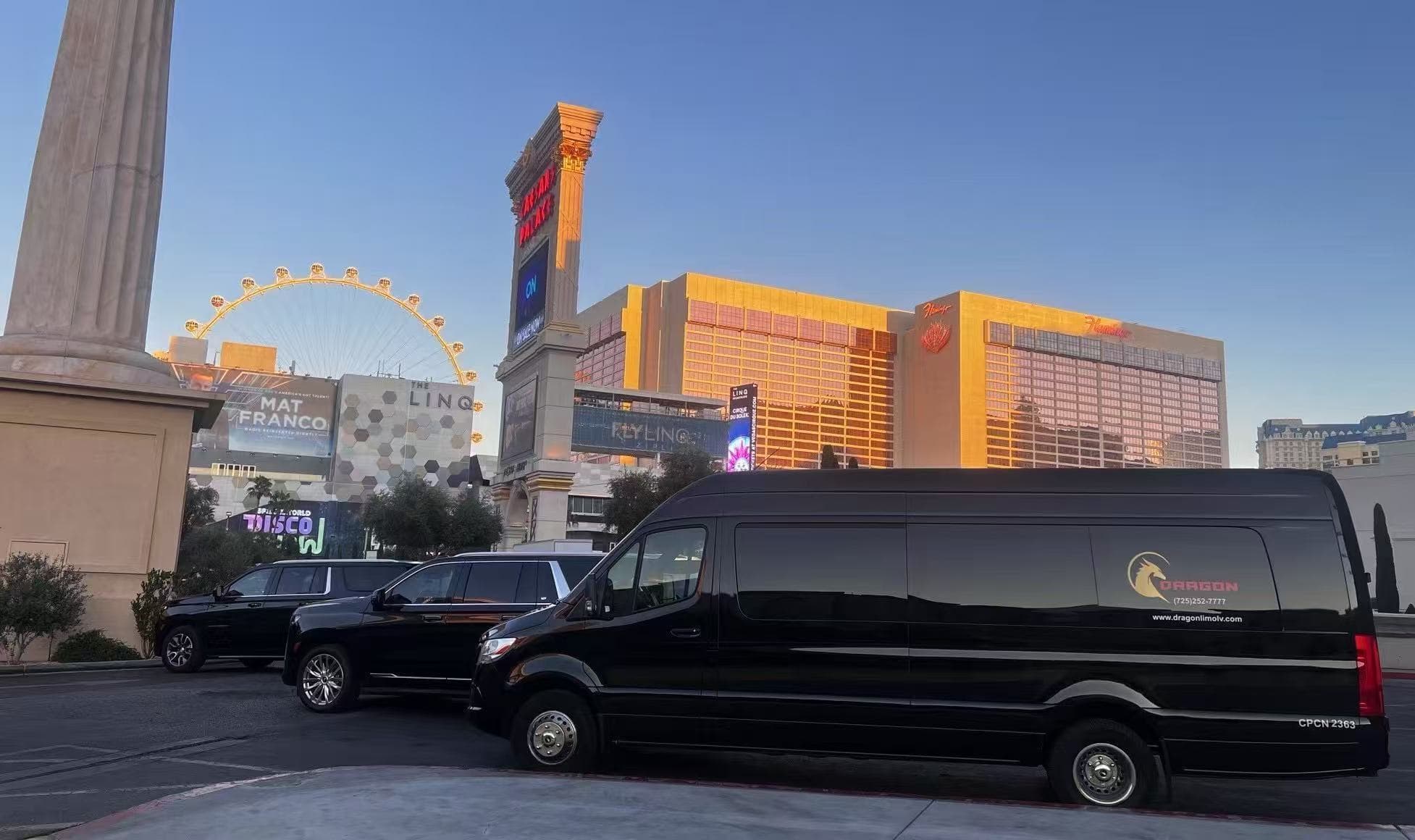 Actual Dragon Limo SUV and executive passenger van fleet in Las Vegas